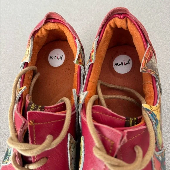 Women's Red Artistic Leather Comfort Shoes - TMA Eyes & MAiA size 9.5 (42) - Picture 6 of 9